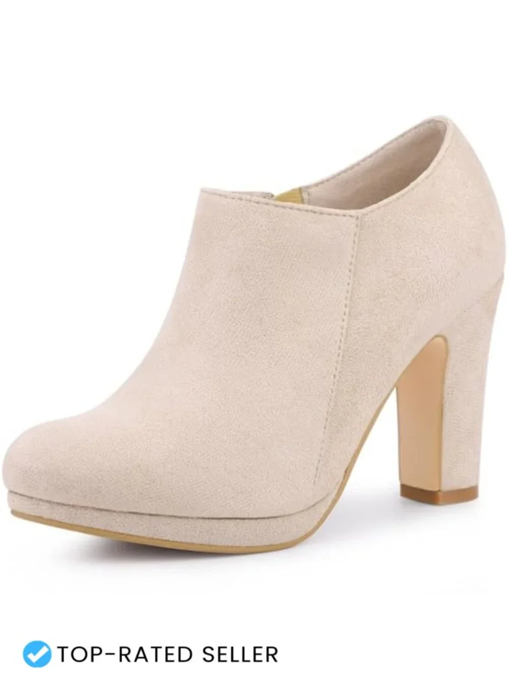 Faux Suede Round Toe Block Heel Ankle Booties Side Zip